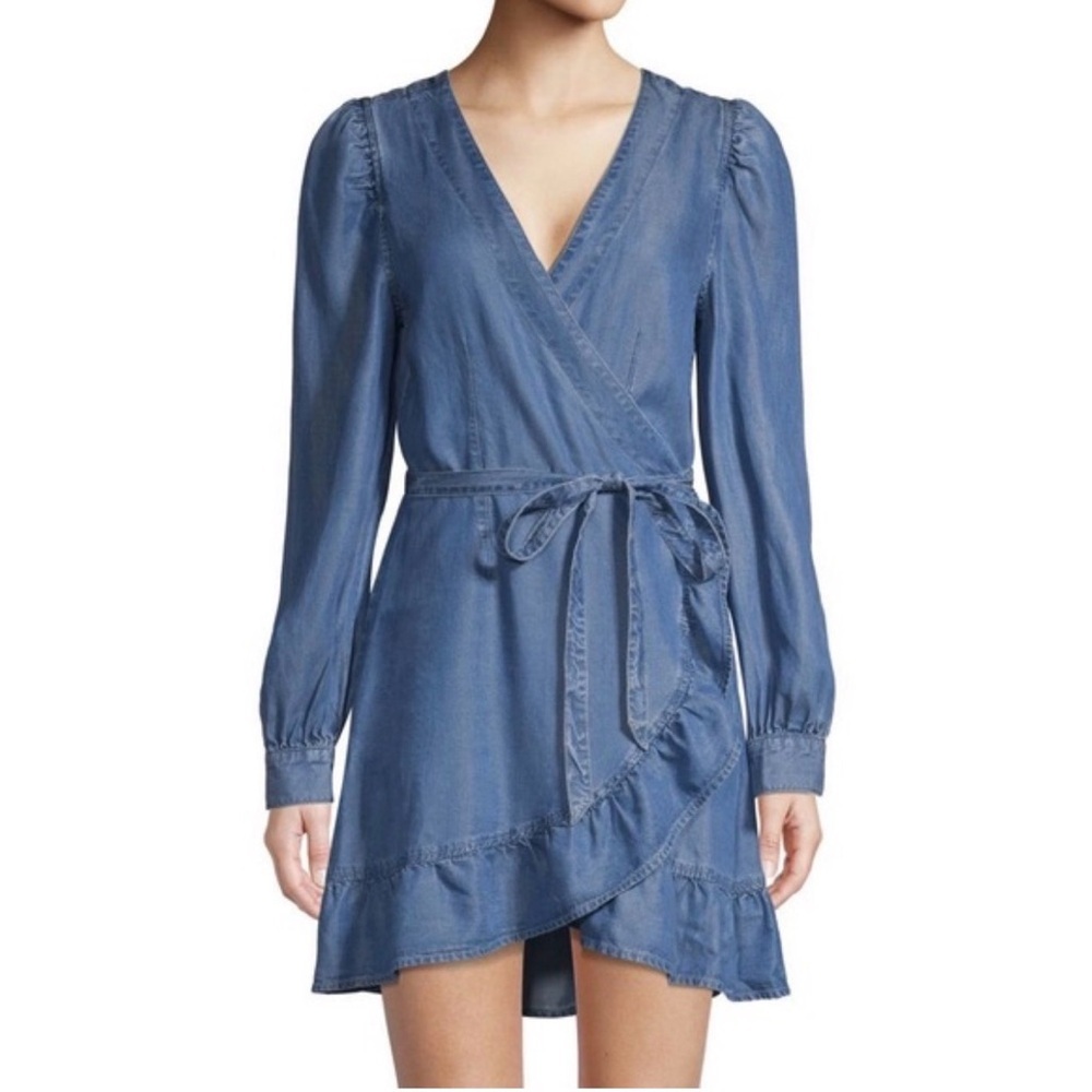 PAIGE Blue Long-Sleeve Wrap Dress